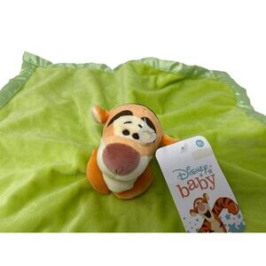 Disney Baby Tigger Security Blanket Lovey Green Satin Trim Drum Pooh 15" Blankee